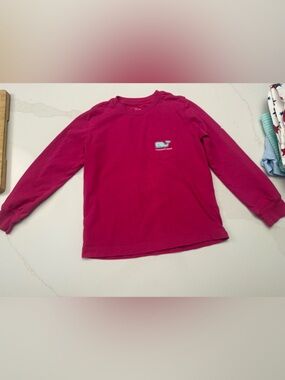 NWOT Vineyard Vines Kids Long-Sleeve Pocket Tee Hot Pink with Whale Logo size 5